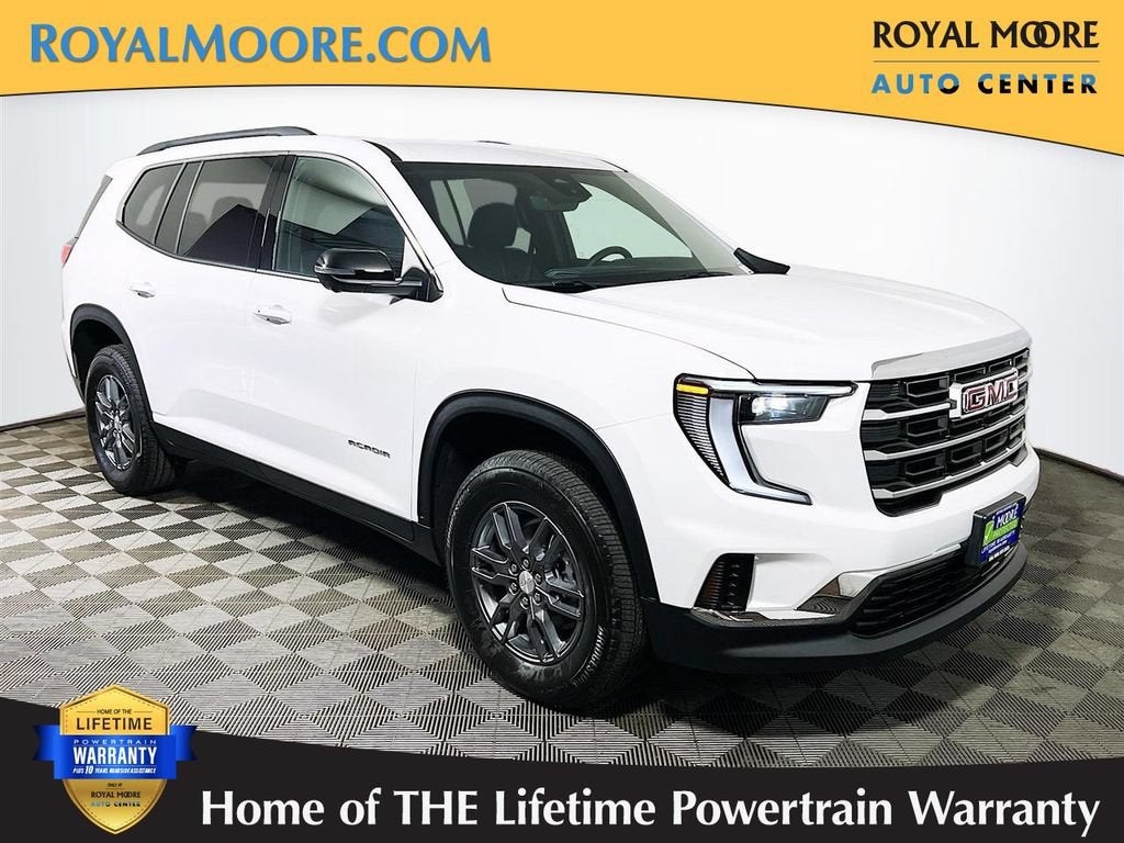 2026 GMC Acadia Elevation in Summit White — front three-quarter view