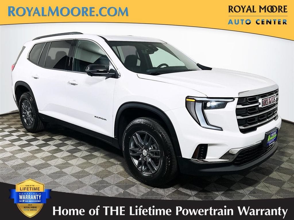 2026 GMC Acadia Elevation in Summit White — front three-quarter view
