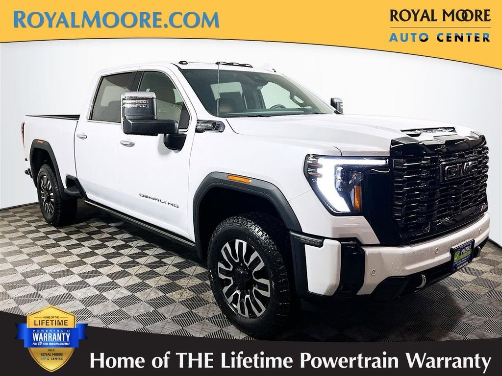 2026 GMC Sierra 2500 HD Denali Ultimate in Glacier White Tricoat — front three-quarter view