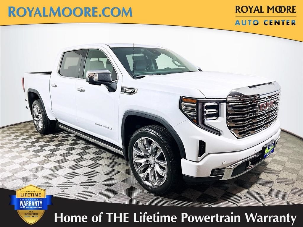 2026 GMC Sierra 1500 Denali in Glacier White Tricoat — front three-quarter view
