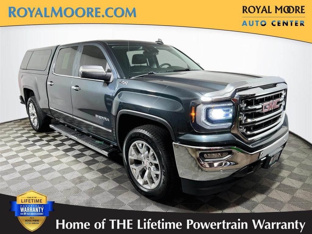 2018 GMC Sierra 1500 SLT in Dark Slate Metallic — front three-quarter view