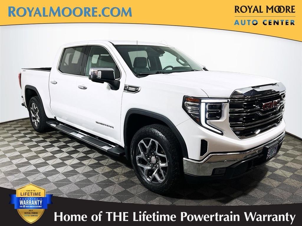 2023 GMC Sierra 1500 SLT in Summit White — front three-quarter view