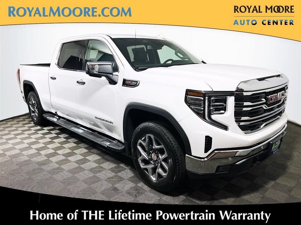 2026 GMC Sierra 1500 SLT in Summit White — front three-quarter view