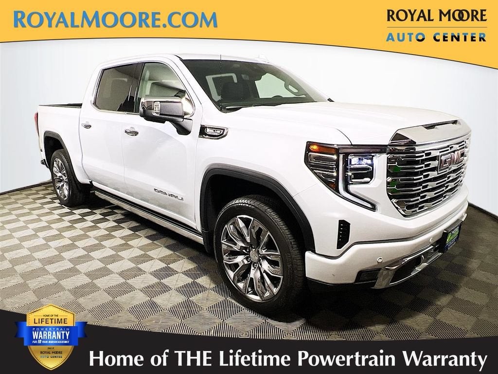 2026 GMC Sierra 1500 Denali in Glacier White Tricoat — front three-quarter view