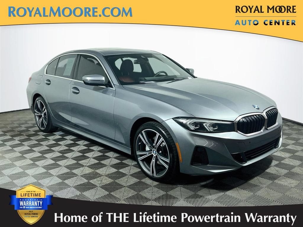 2024 BMW 330i xDrive in Gray — front three-quarter view