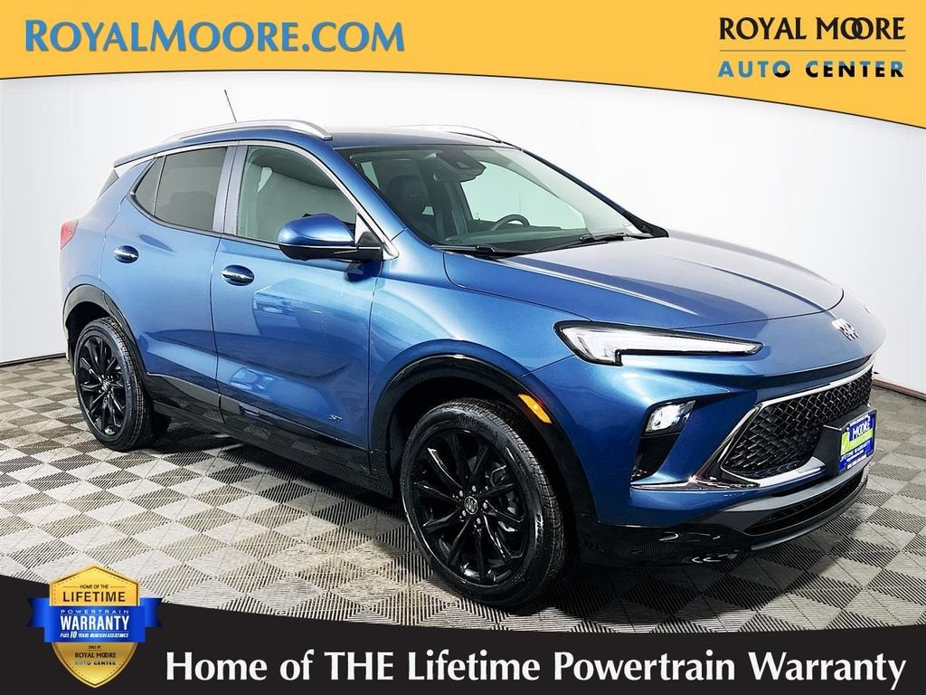 2026 Buick Encore GX Sport Touring in Ocean Blue Metallic — front three-quarter view