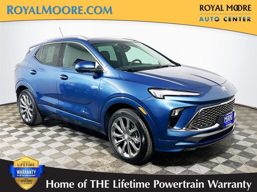 2026 Buick Encore GX Avenir in Ocean Blue Metallic — front three-quarter view