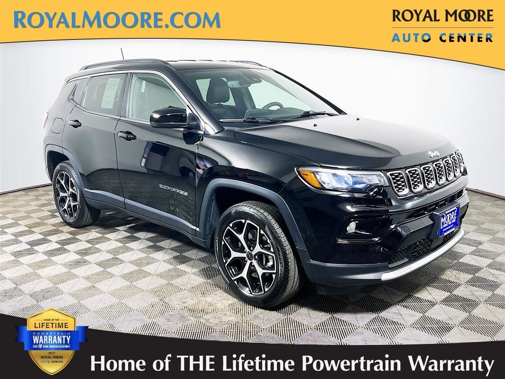 2026 Jeep Compass Limited in Diamond Black Crystal Pearlcoat — front three-quarter view