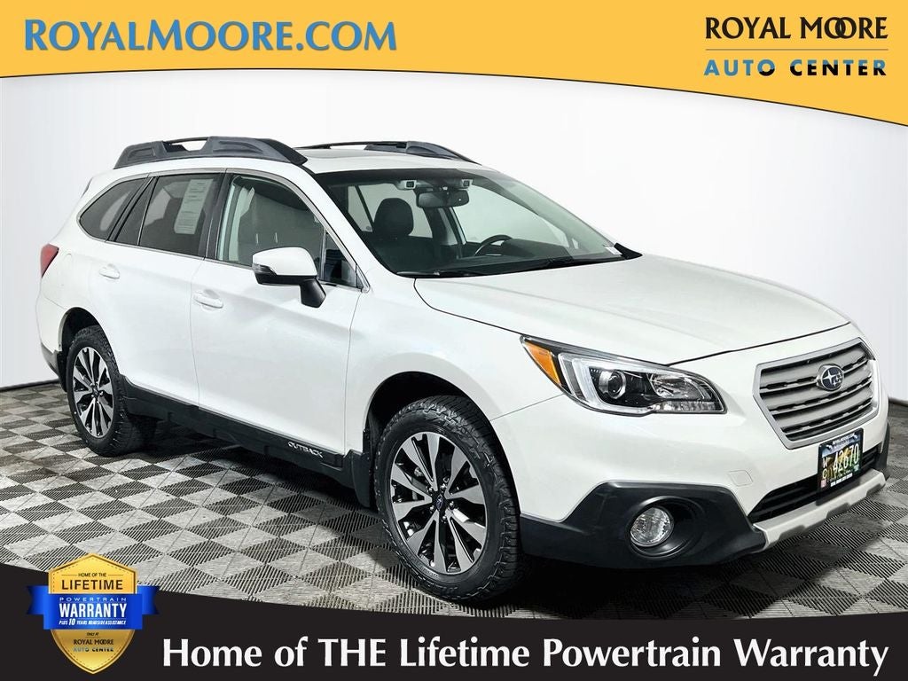 2016 Subaru Outback 2.5i Limited in Crystal White Pearl — front three-quarter view
