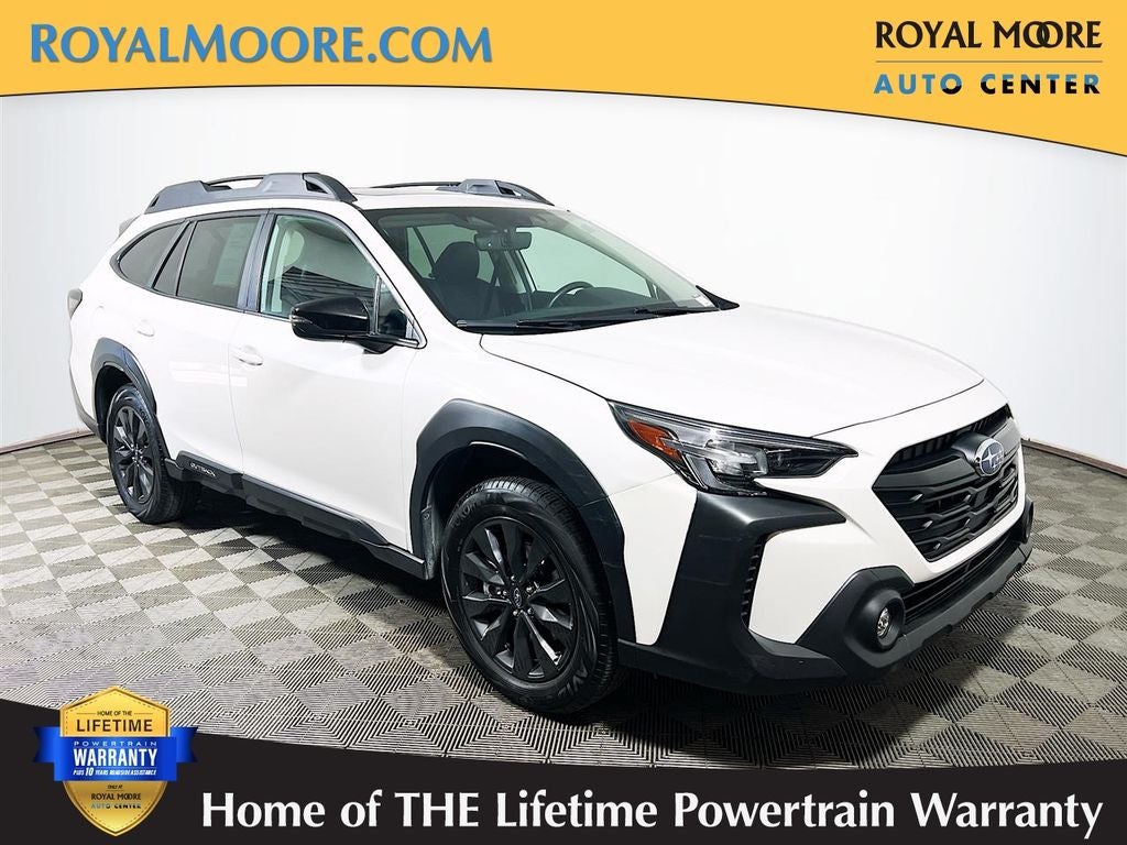 2025 Subaru Outback Onyx Edition in Crystal White Pearl — front three-quarter view