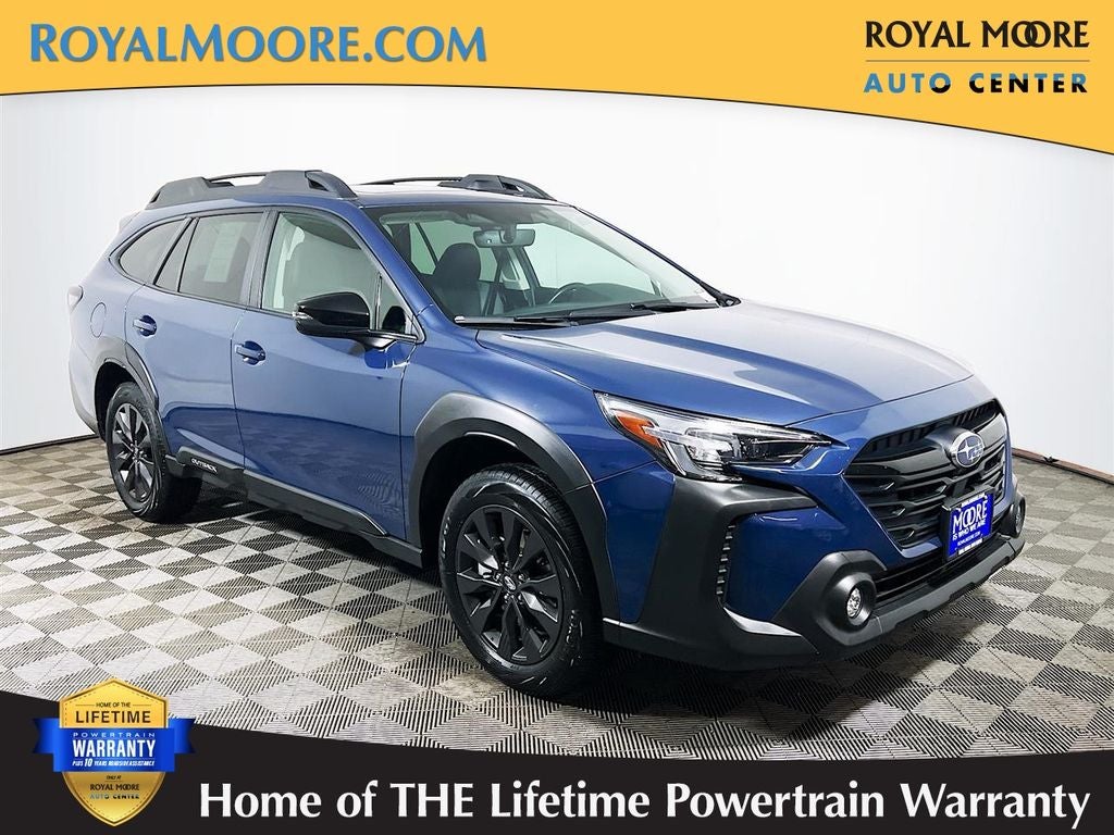 2025 Subaru Outback Onyx Edition in Cosmic Blue Pearl — front three-quarter view