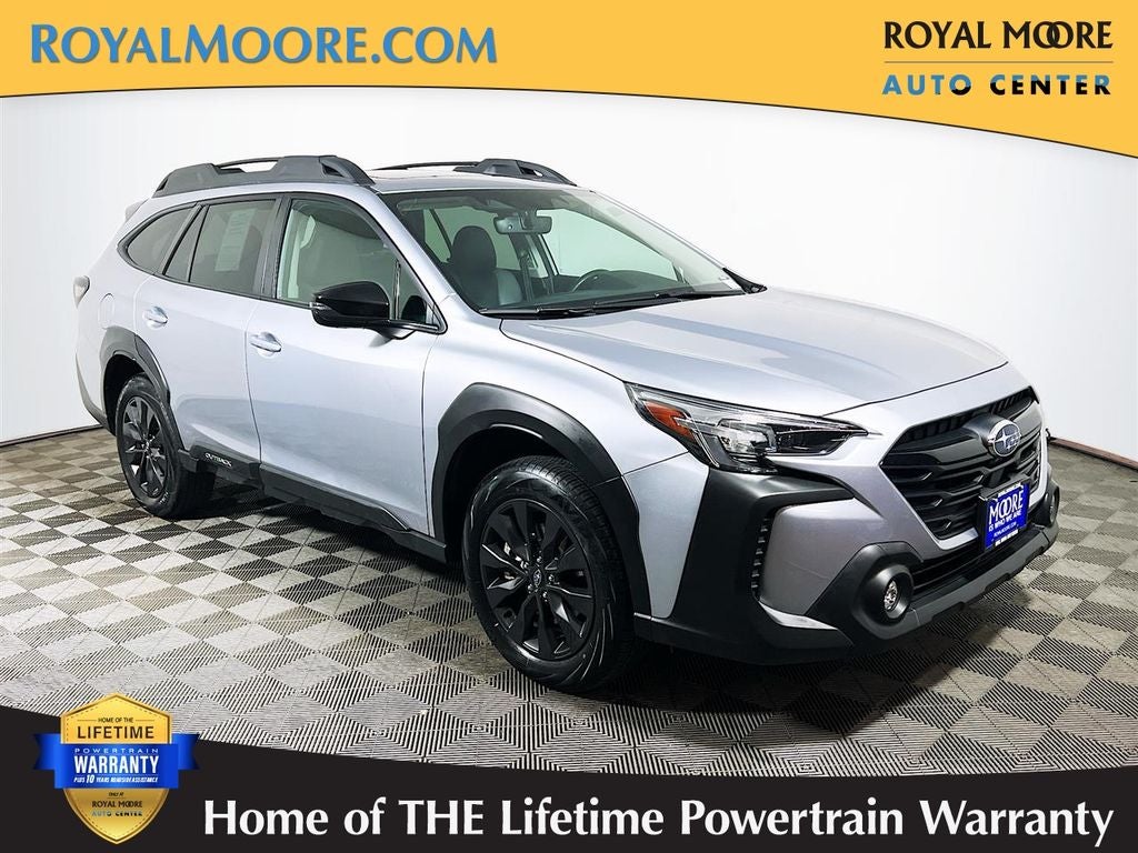 2025 Subaru Outback Onyx Edition in Ice Silver Metallic — front three-quarter view