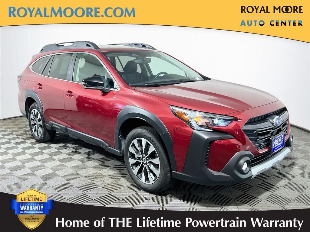 2024 Subaru Outback Limited in Crimson Red Pearl — front three-quarter view