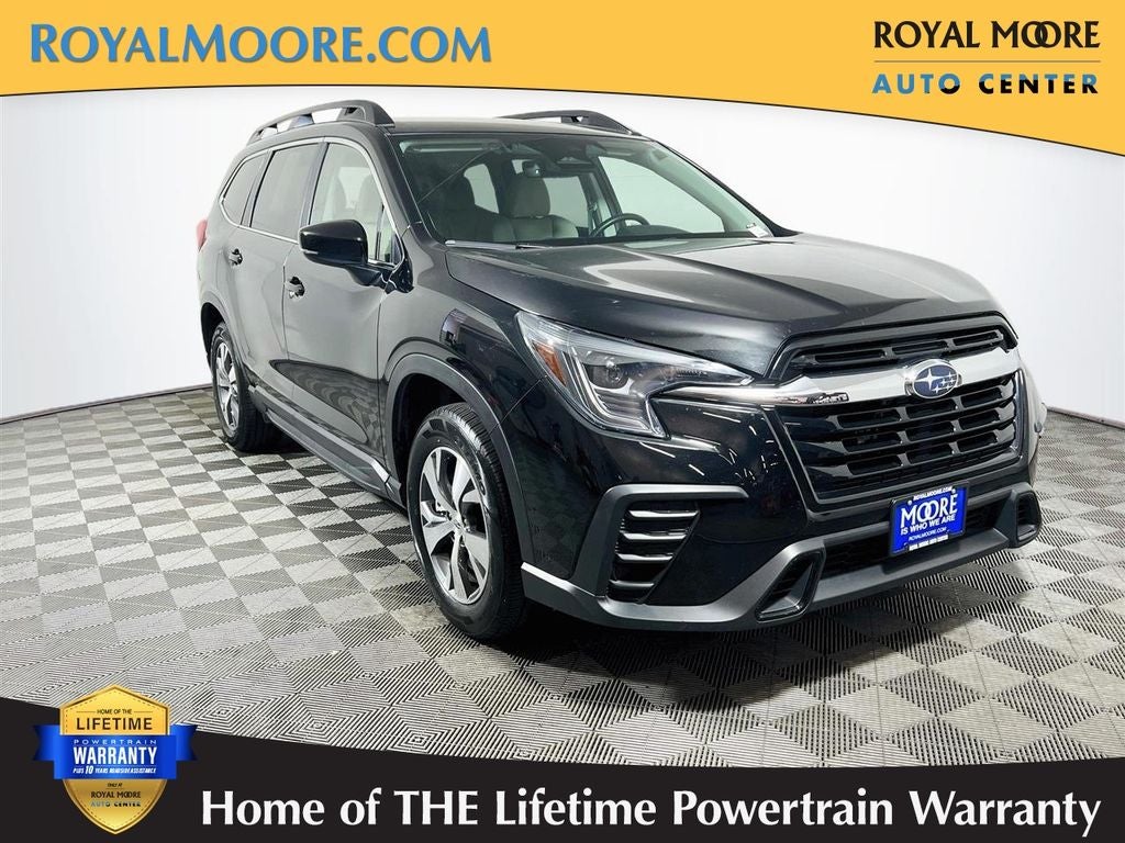2025 Subaru Ascent Premium in Crystal Black Silica — front three-quarter view
