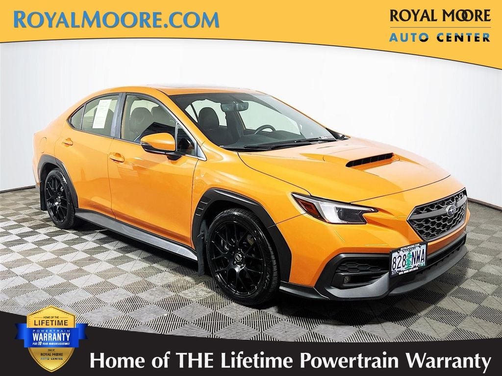 2022 Subaru WRX Limited in Solar Orange Pearl — front three-quarter view