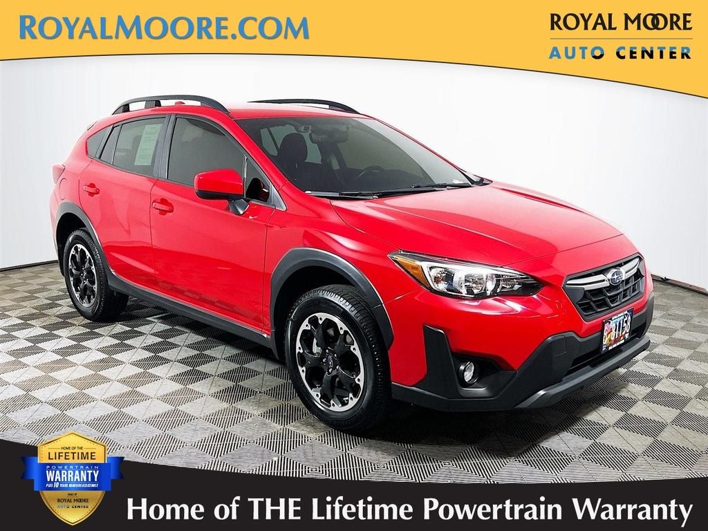2023 Subaru Crosstrek Premium in Pure Red — front three-quarter view