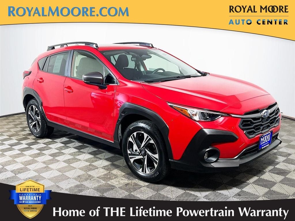 2025 Subaru Crosstrek Premium in Pure Red — front three-quarter view