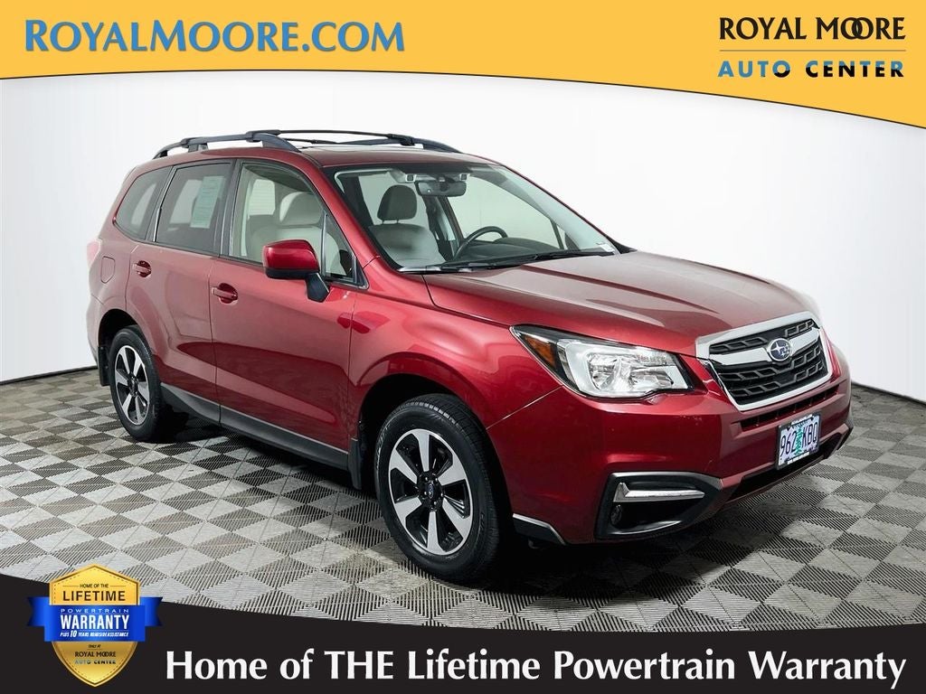 2018 Subaru Forester 2.5i Premium in Venetian Red Pearl — front three-quarter view