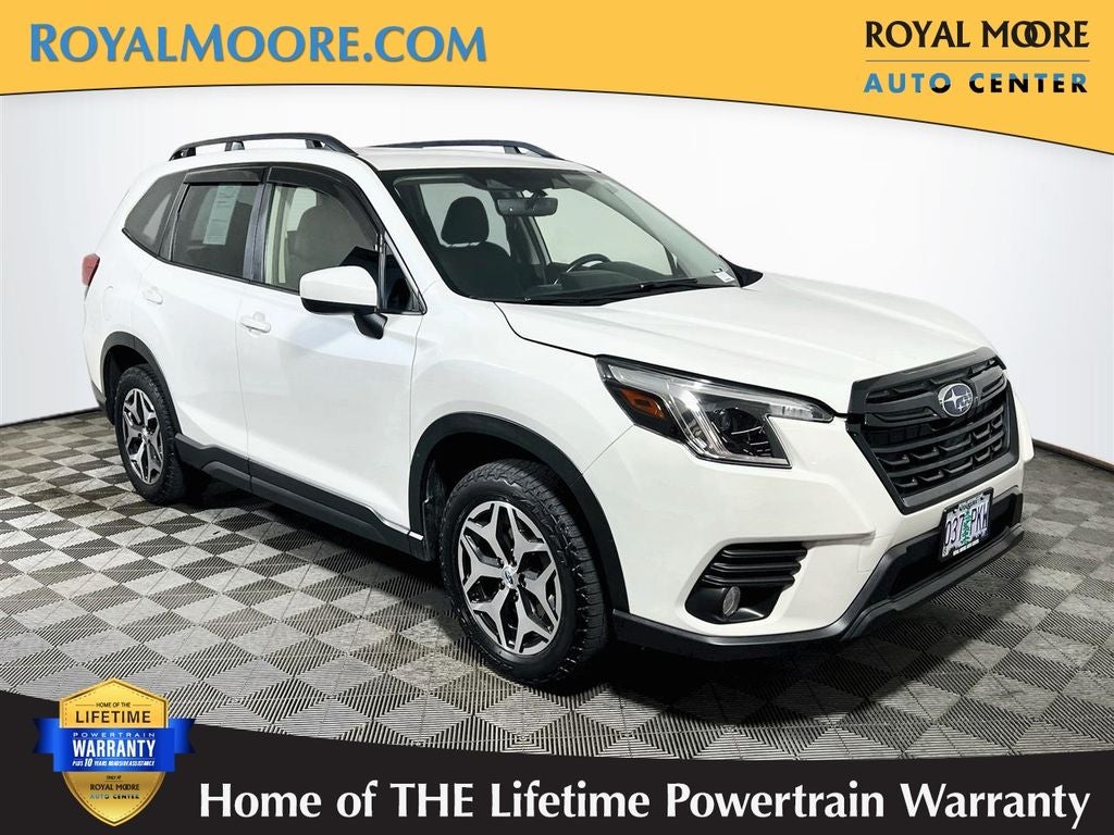 2023 Subaru Forester Premium in Crystal White Pearl — front three-quarter view