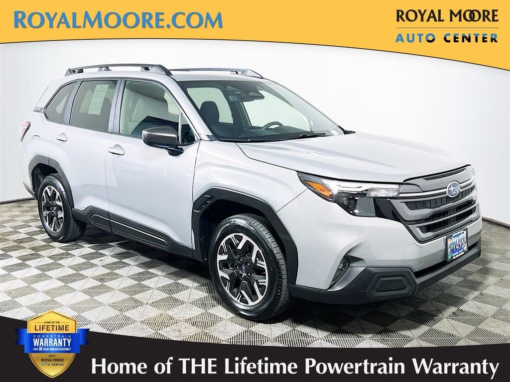 2025 Subaru Forester Premium in River Rock Pearl — front three-quarter view