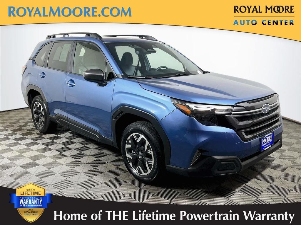 2025 Subaru Forester Premium in Horizon Blue Pearl — front three-quarter view