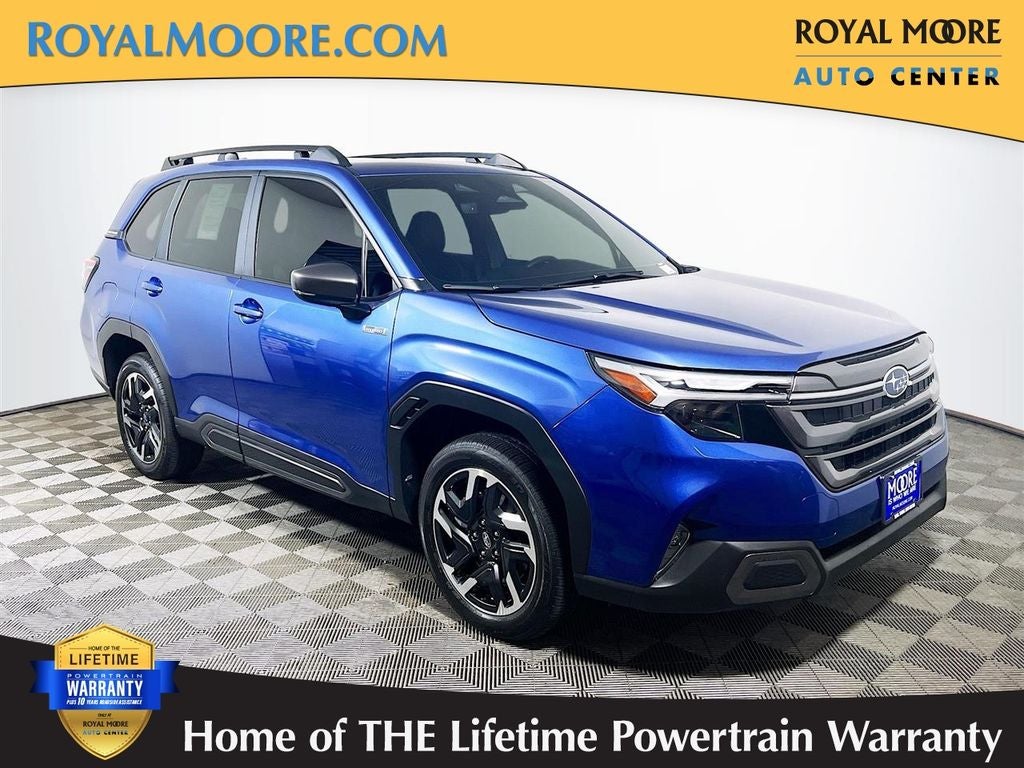 2025 Subaru Forester Hybrid Limited in Daybreak Blue Pearl — front three-quarter view