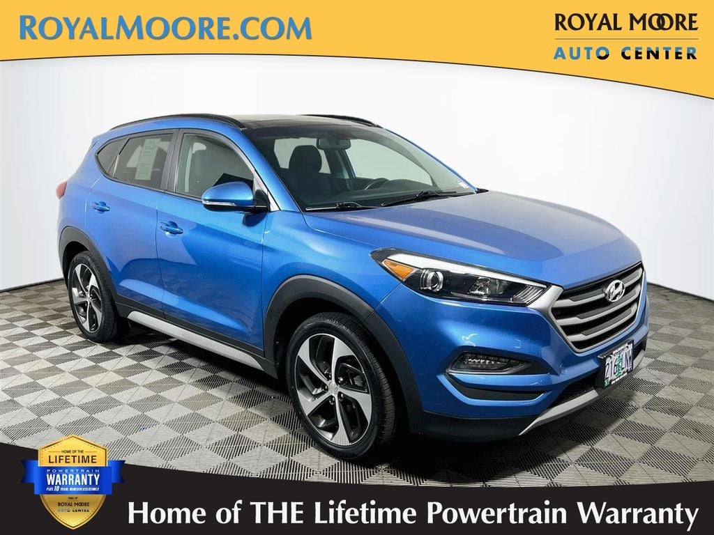 2018 Hyundai Tucson Value in Caribbean Blue — front three-quarter view
