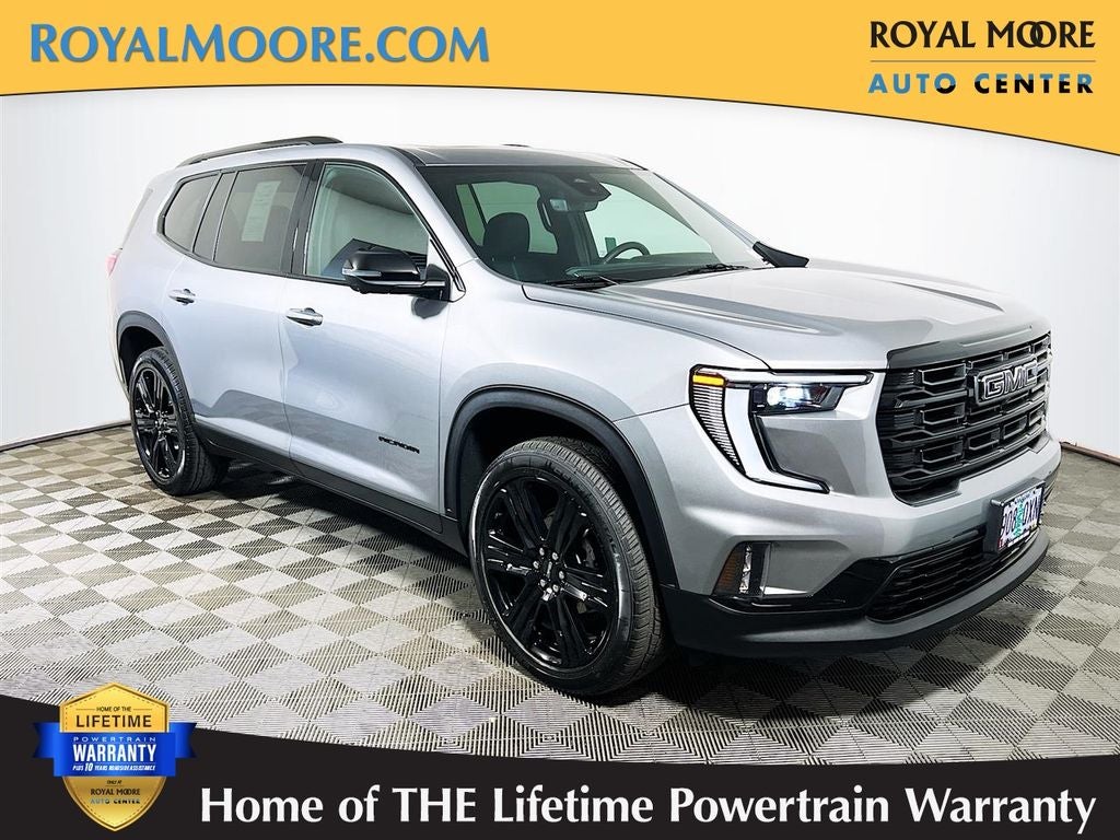2026 GMC Acadia Elevation in Sterling Metallic — front three-quarter view