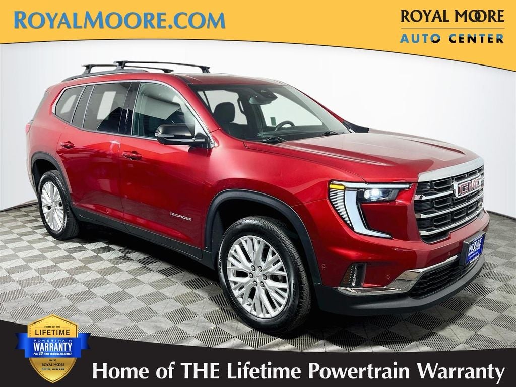 2025 GMC Acadia Elevation in Volcanic Red Tintcoat — front three-quarter view