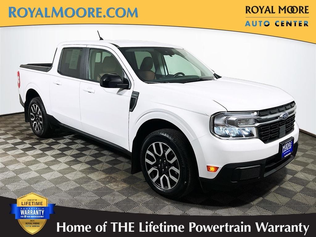 2024 Ford Maverick Lariat in Oxford White — front three-quarter view