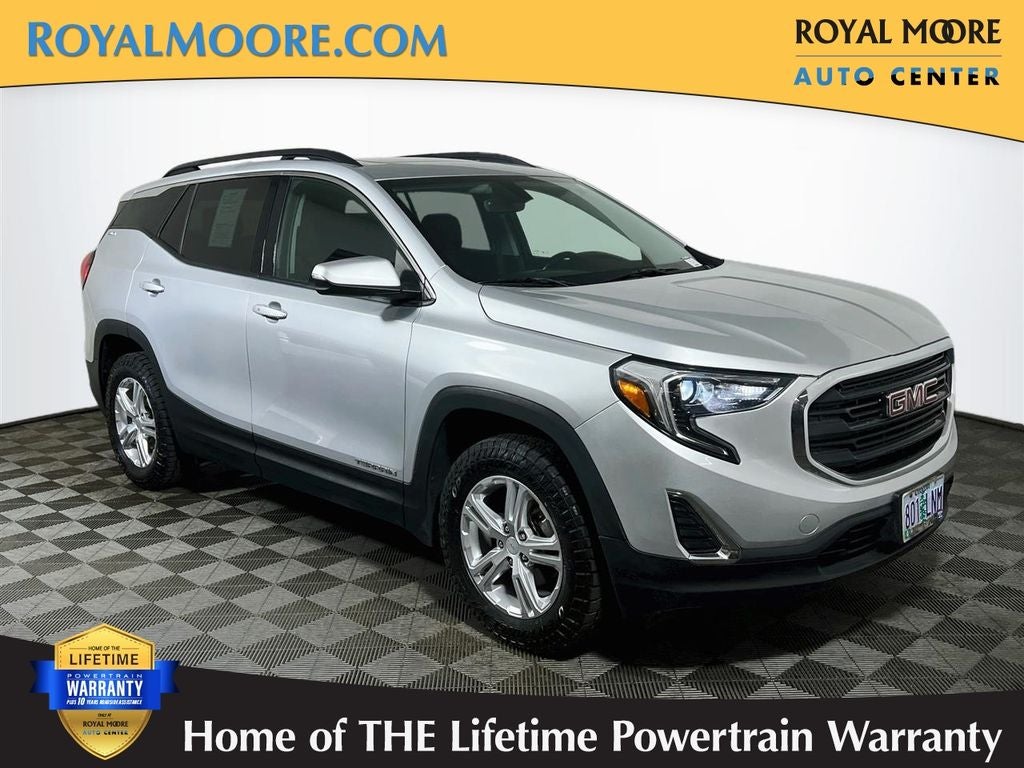 2018 GMC Terrain SLE in Quicksilver Metallic — front three-quarter view