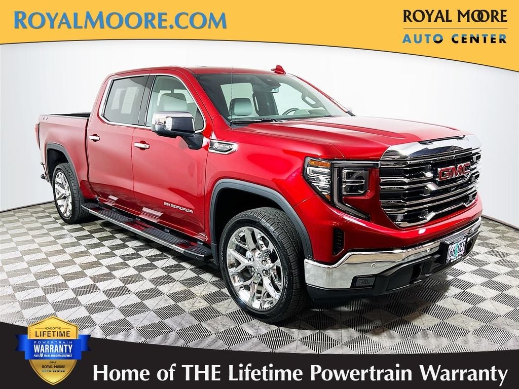 2025 GMC Sierra 1500 SLT in Volcanic Red Tintcoat — front three-quarter view