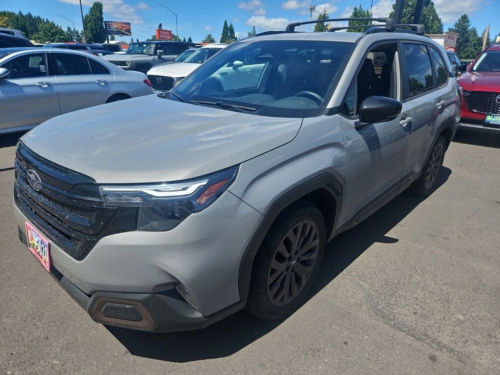 2025 Subaru Forester Sport in River Rock Pearl — front three-quarter view