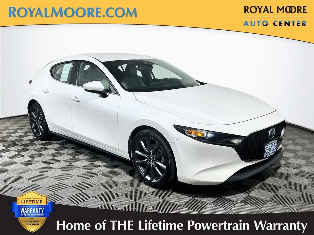 2019 Mazda Mazda3 Preferred in Snowflake White Pearl Mica — front three-quarter view