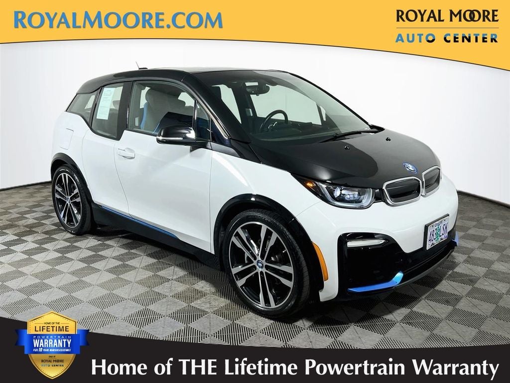 2019 BMW i3 120Ah in Capparis White W/Bmw I Frozen Blue Accent — front three-quarter view