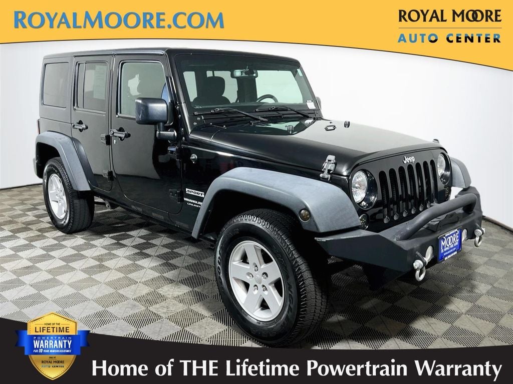 2018 Jeep Wrangler JK Unlimited Sport in Black Clearcoat — front three-quarter view