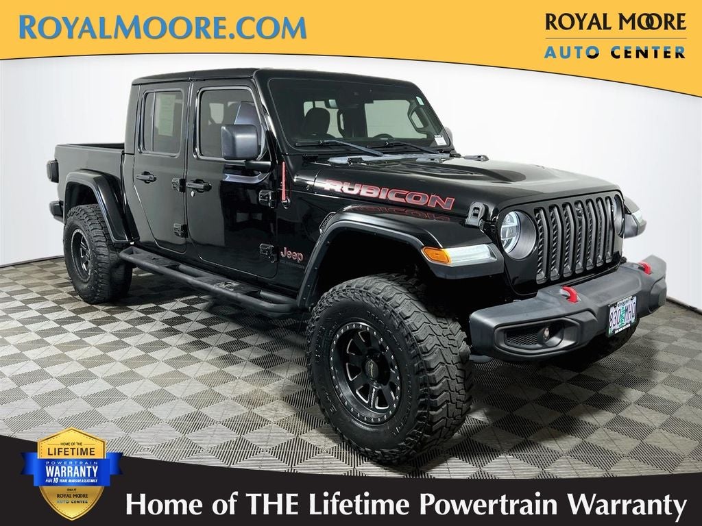 2020 Jeep Gladiator Rubicon in Black Clearcoat — front three-quarter view