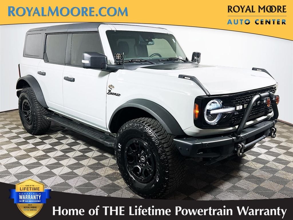2023 Ford Bronco Wildtrak in Cactus Gray — front three-quarter view