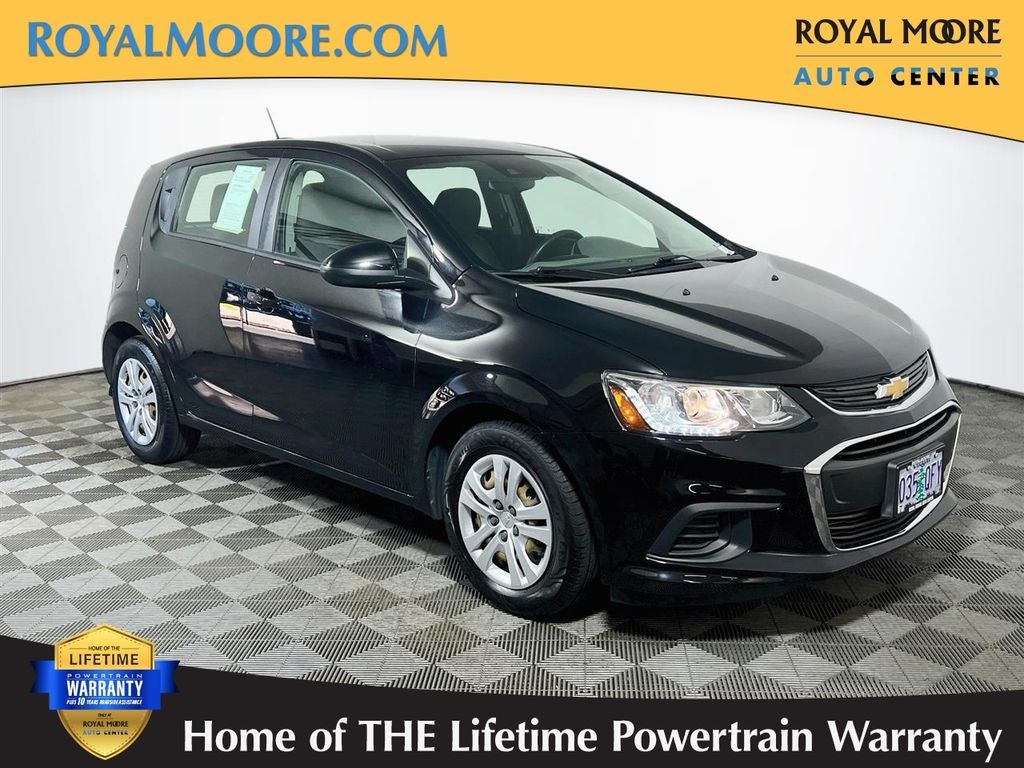 2020 Chevrolet Sonic LT in Mosaic Black Metallic — front three-quarter view