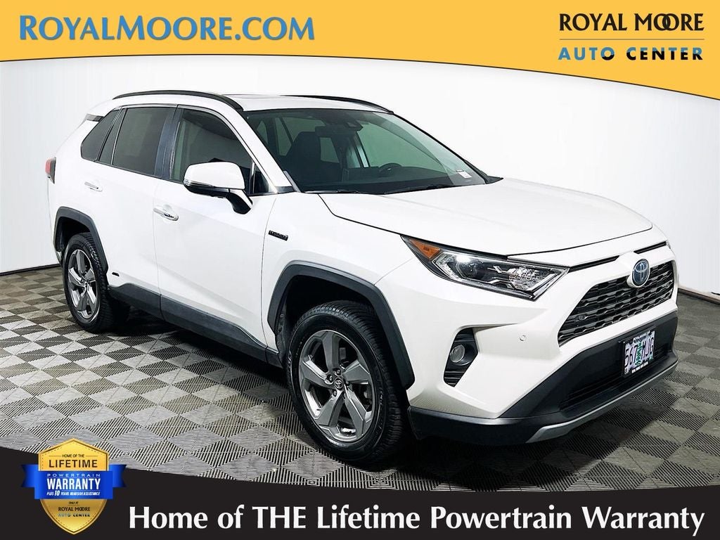2020 Toyota RAV4 Hybrid Limited in Blizzard Pearl — front three-quarter view