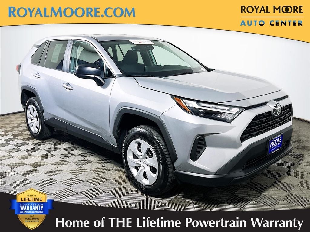 2025 Toyota RAV4 LE in Silver Sky Metallic — front three-quarter view