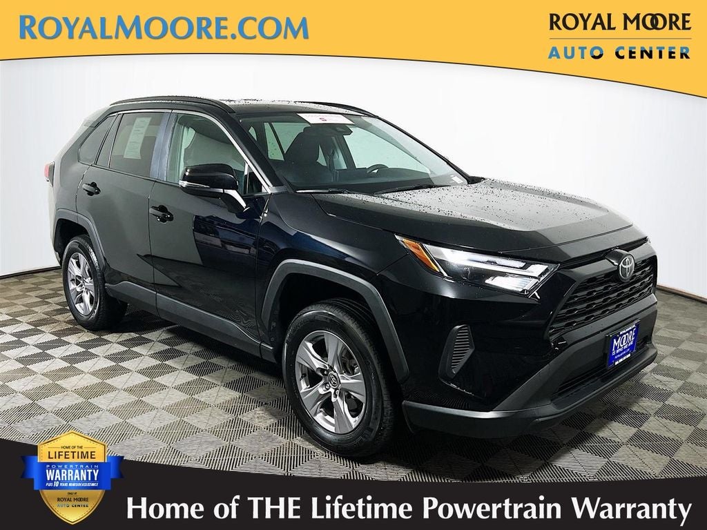 2025 Toyota RAV4 XLE in Midnight Black Metallic — front three-quarter view