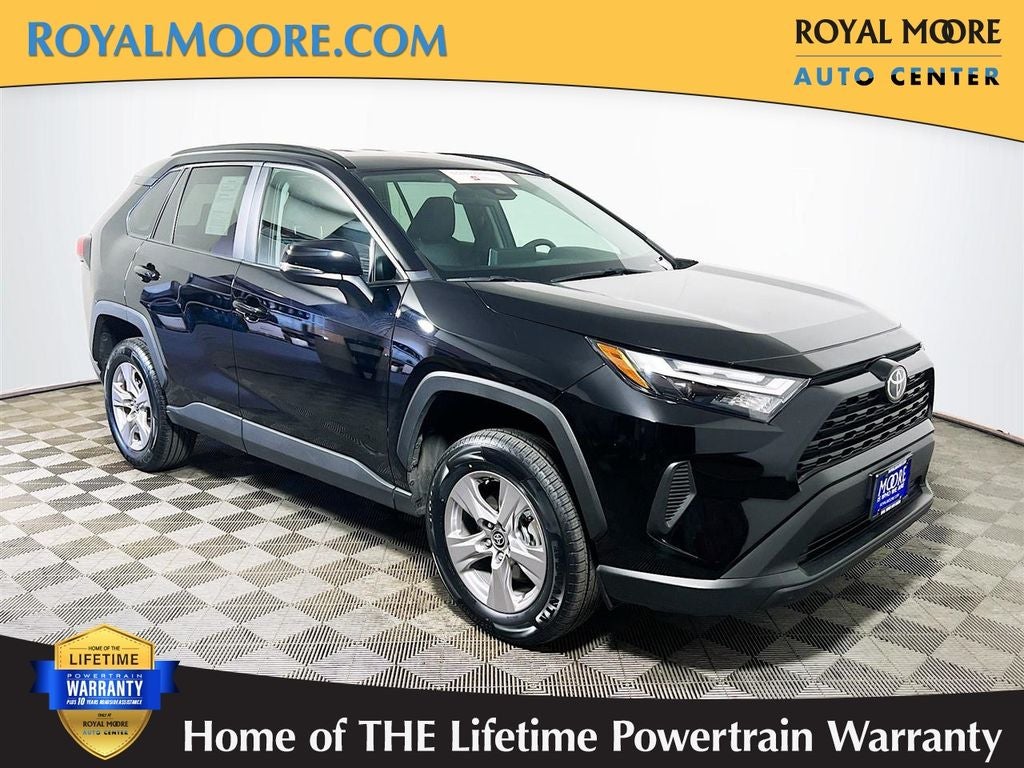 2025 Toyota RAV4 XLE in Midnight Black Metallic — front three-quarter view