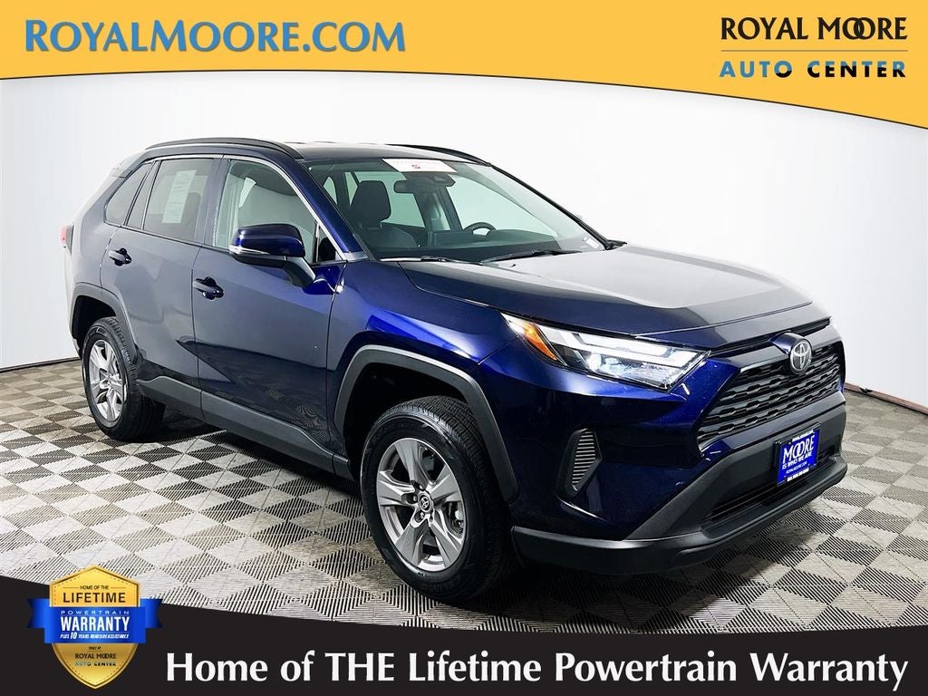 2025 Toyota RAV4 XLE in Blueprint — front three-quarter view