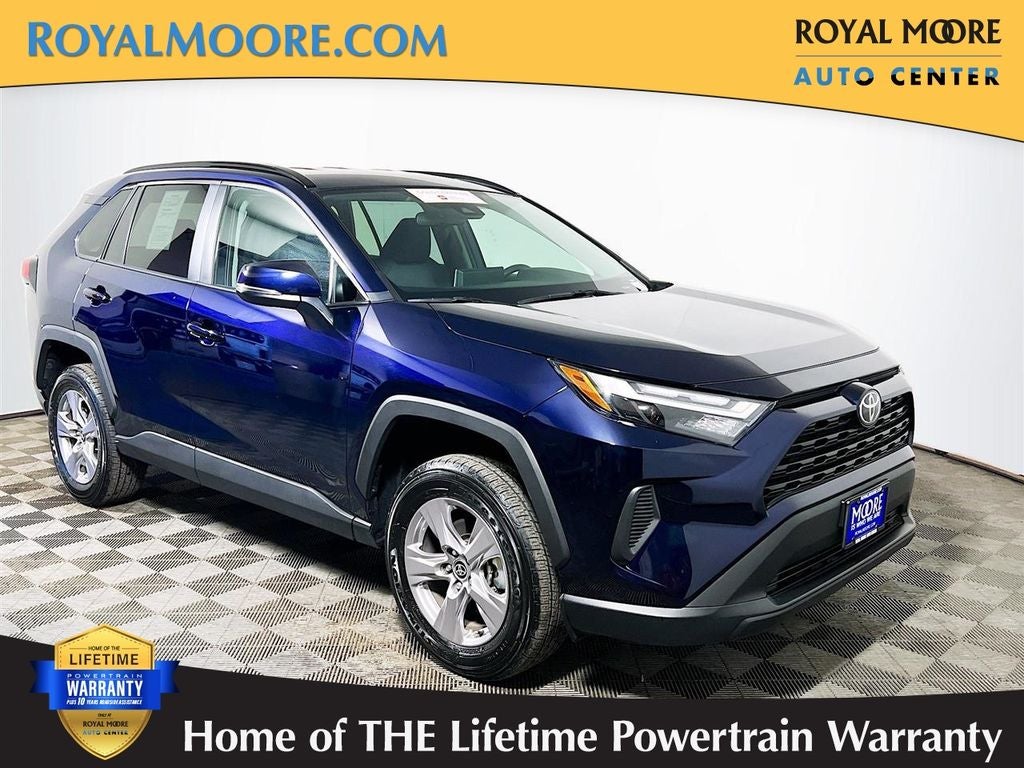 2025 Toyota RAV4 XLE in Blueprint — front three-quarter view