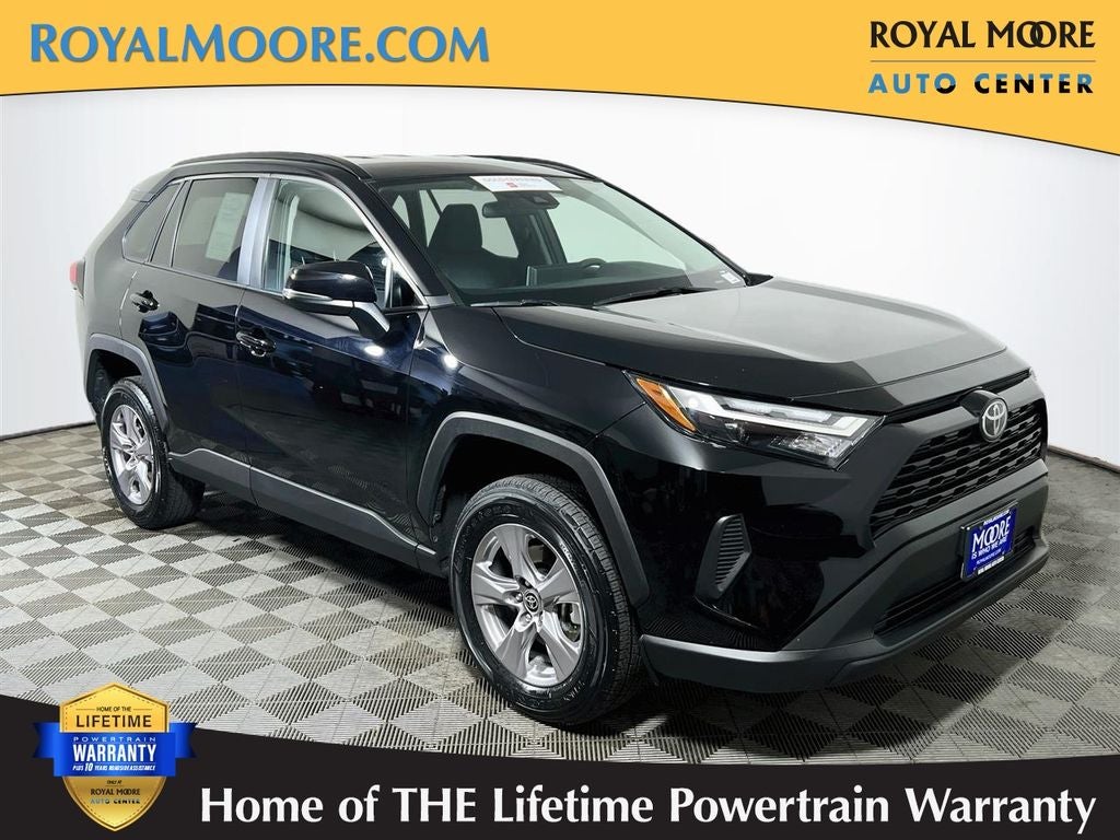 2025 Toyota RAV4 XLE in Midnight Black Metallic — front three-quarter view