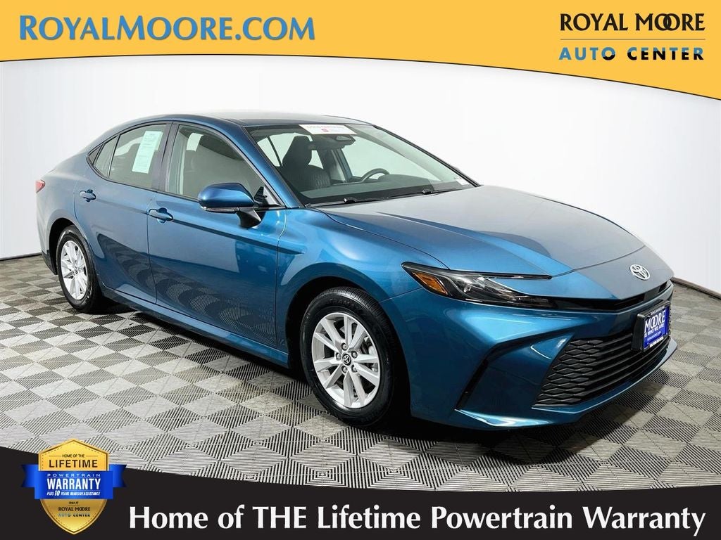 2025 Toyota Camry LE in Ocean Gem — front three-quarter view