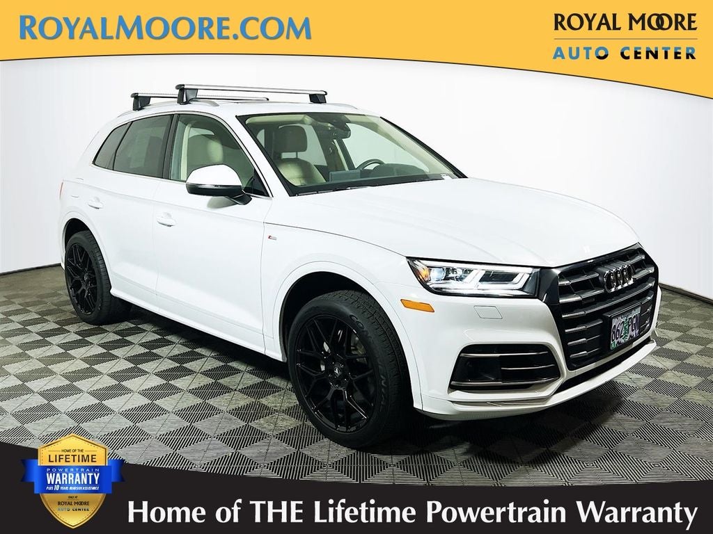 2020 Audi Q5 e 55 Premium Plus quattro in Glacier White — front three-quarter view