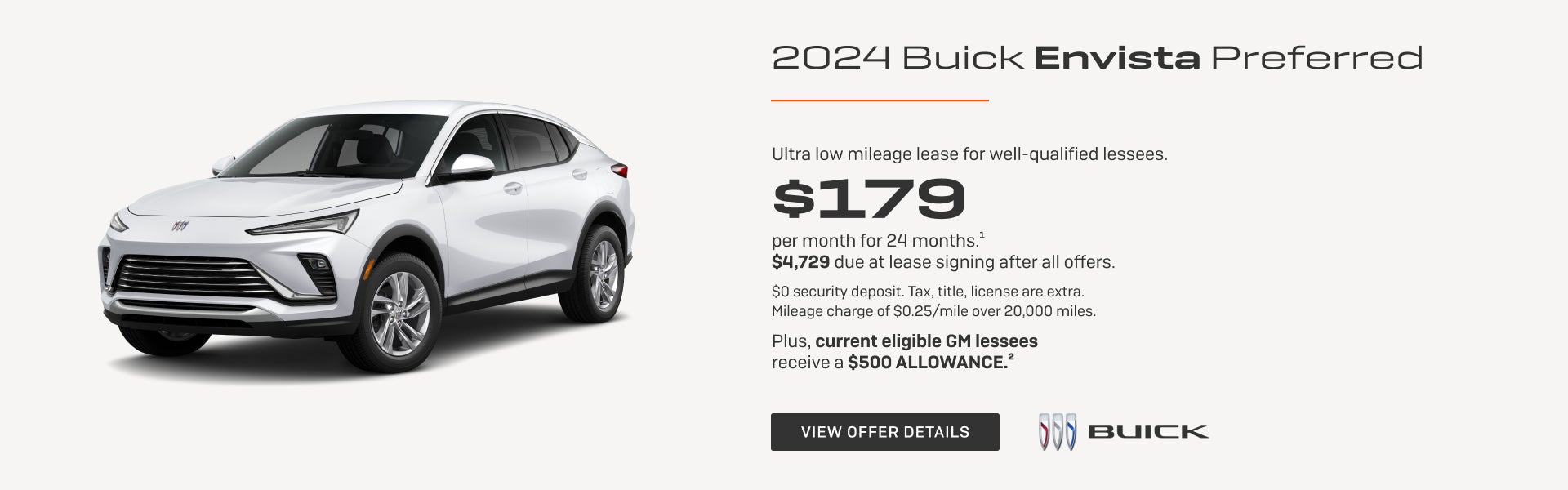 Ultra low mileage lease for well-qualified lessees.

$179 per month for 24 months.1 

$4,729 due ...